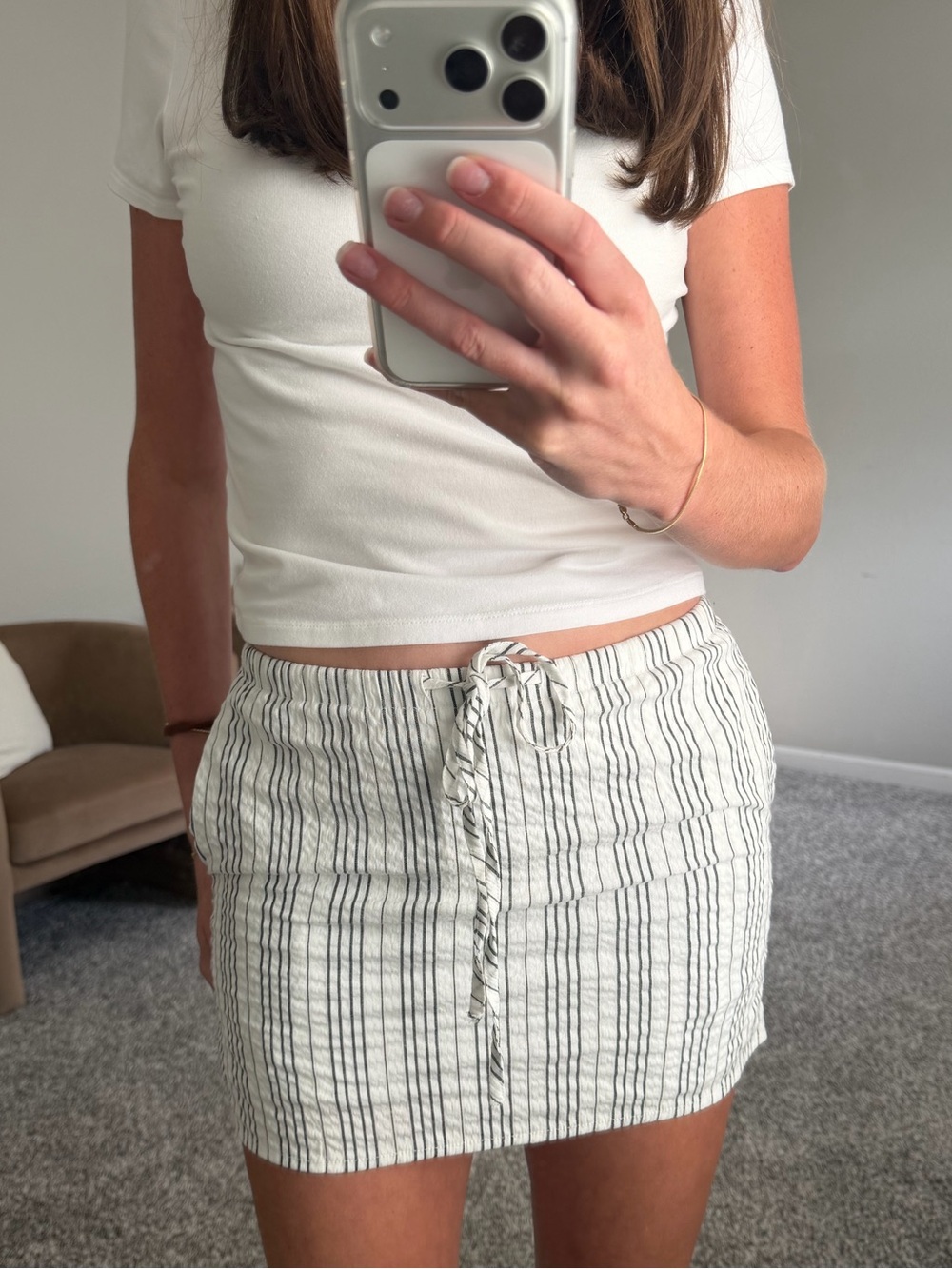 Striped Tie-Front Mini Skirt - White